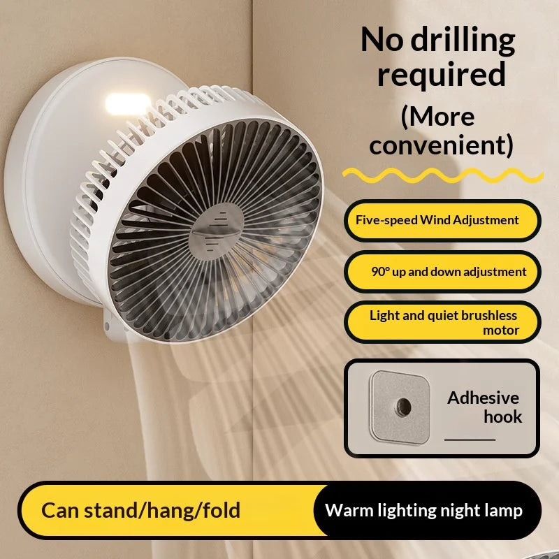 5000mAh Foldable Glow-in-the-Dark Portable Wall Mount Fan
