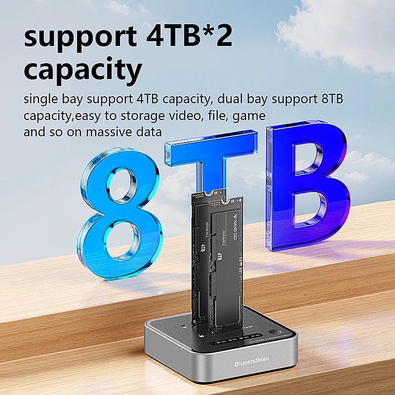 Dual-Bay M.2 NVMe SSD Cloning Dock | Fast USB 20Gbps Reader