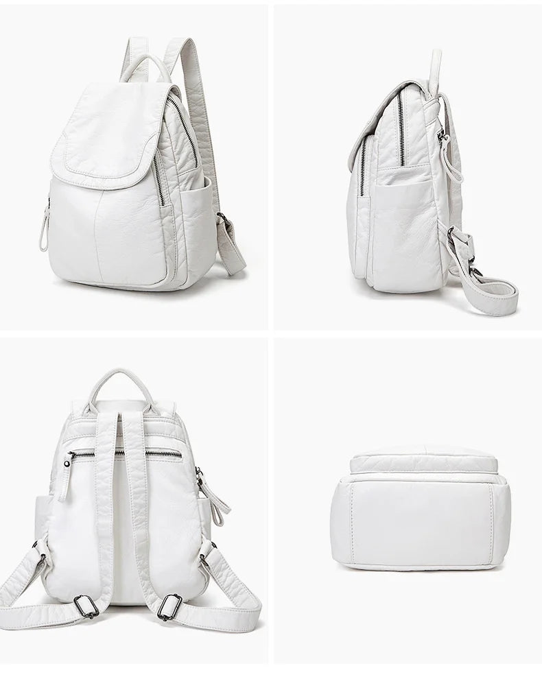 Stylish Women's White Washed Leather Backpack for Casual Travel