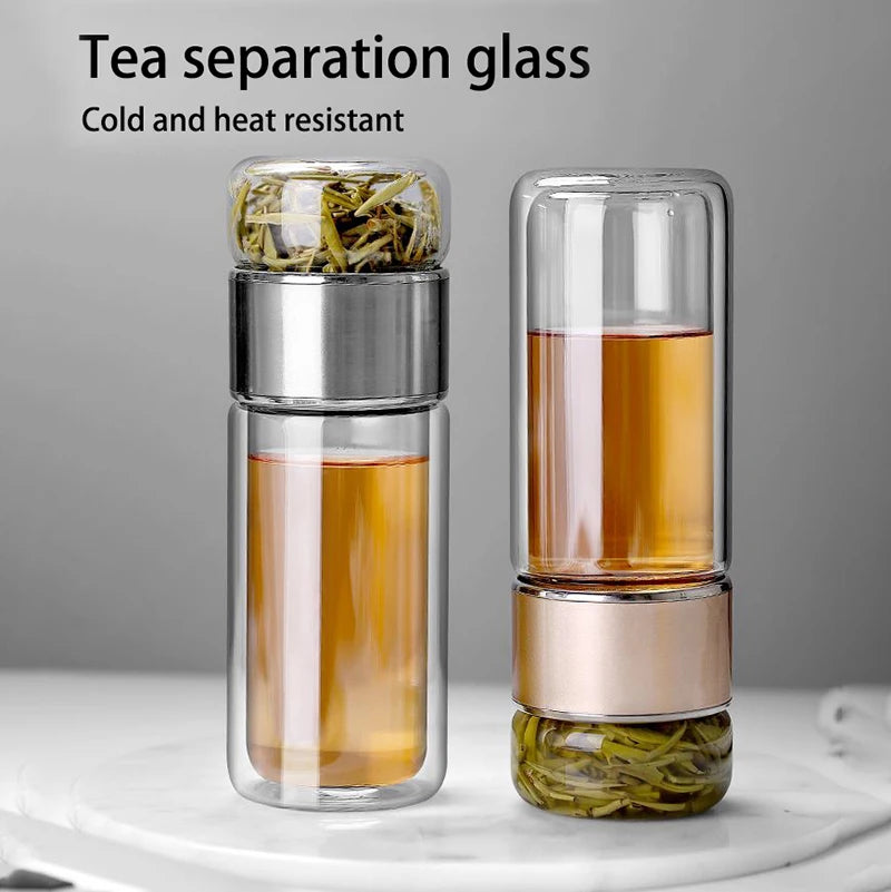 High Borosilicate Glass Tea Water Bottle | Double Layer Infuser