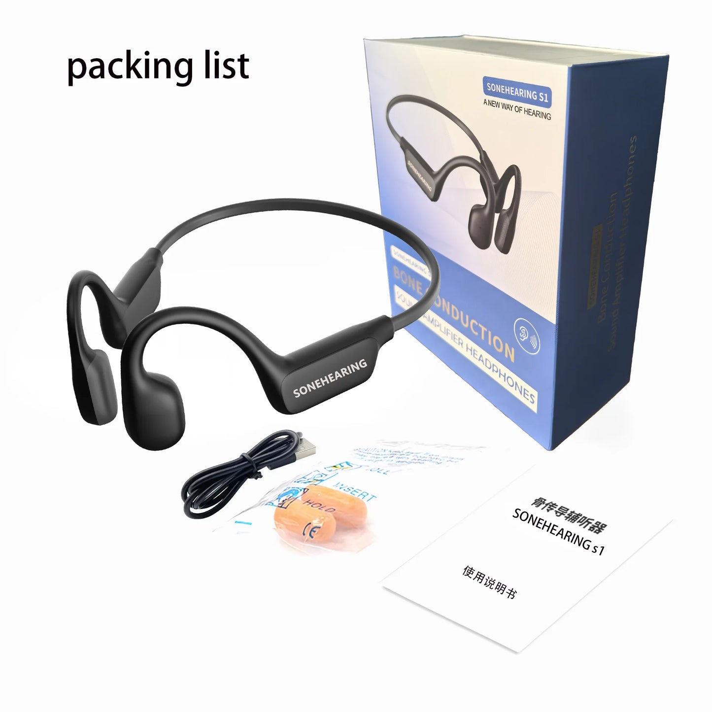 Bone Conduction Bluetooth Waterproof Headphones for Hearing Aid
