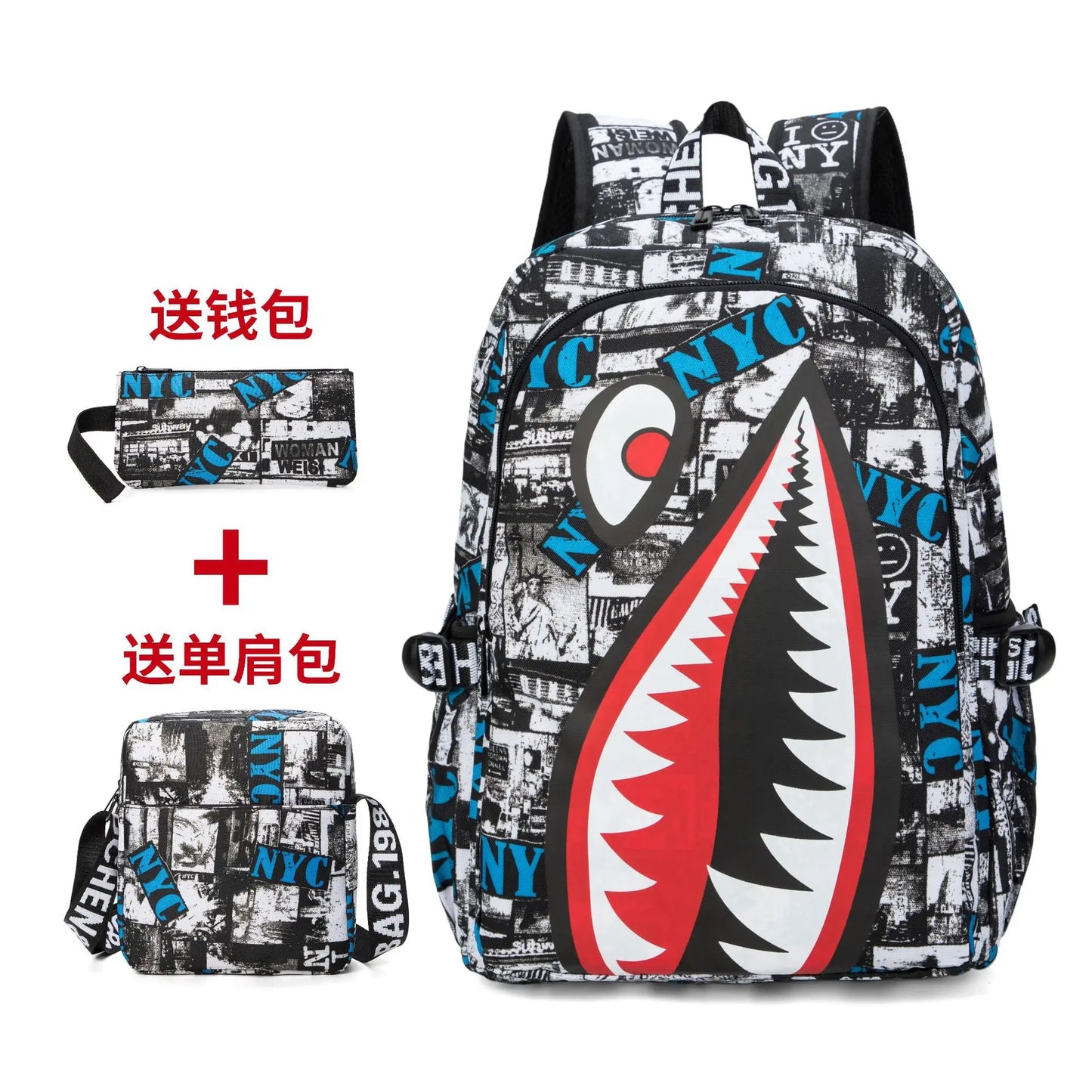 Cartoon Shark Print Backpack | Fun Rucksack for Kids