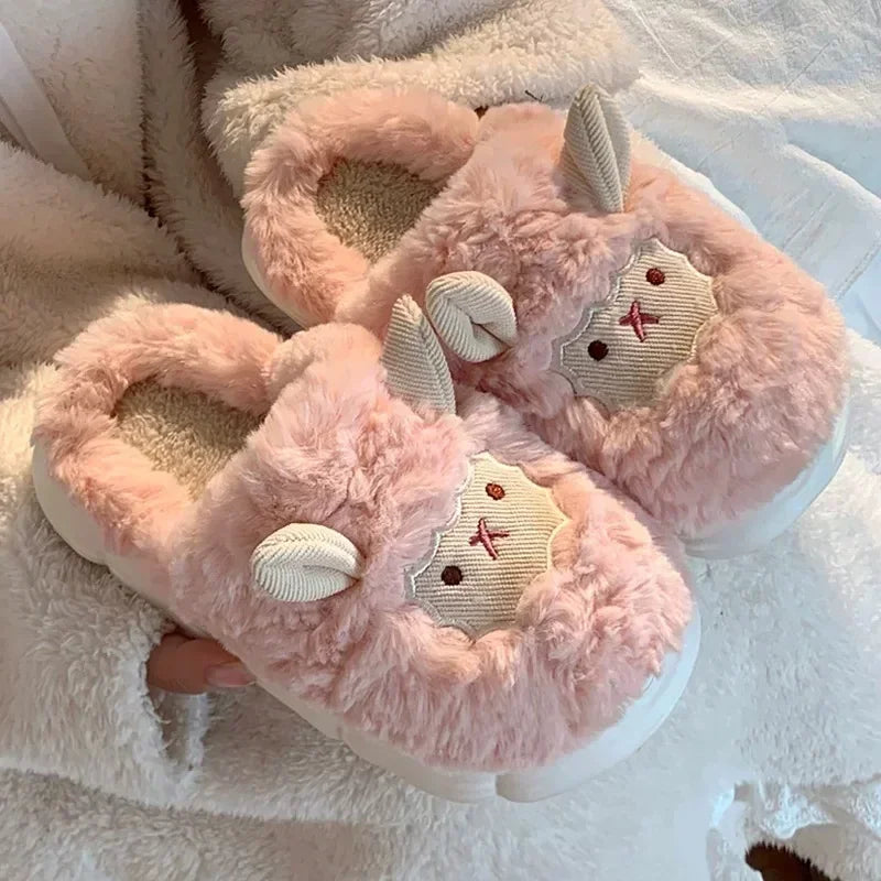 Cute Sheep Plush Slippers | Warm Faux Fur Indoor/Outdoor Shoes