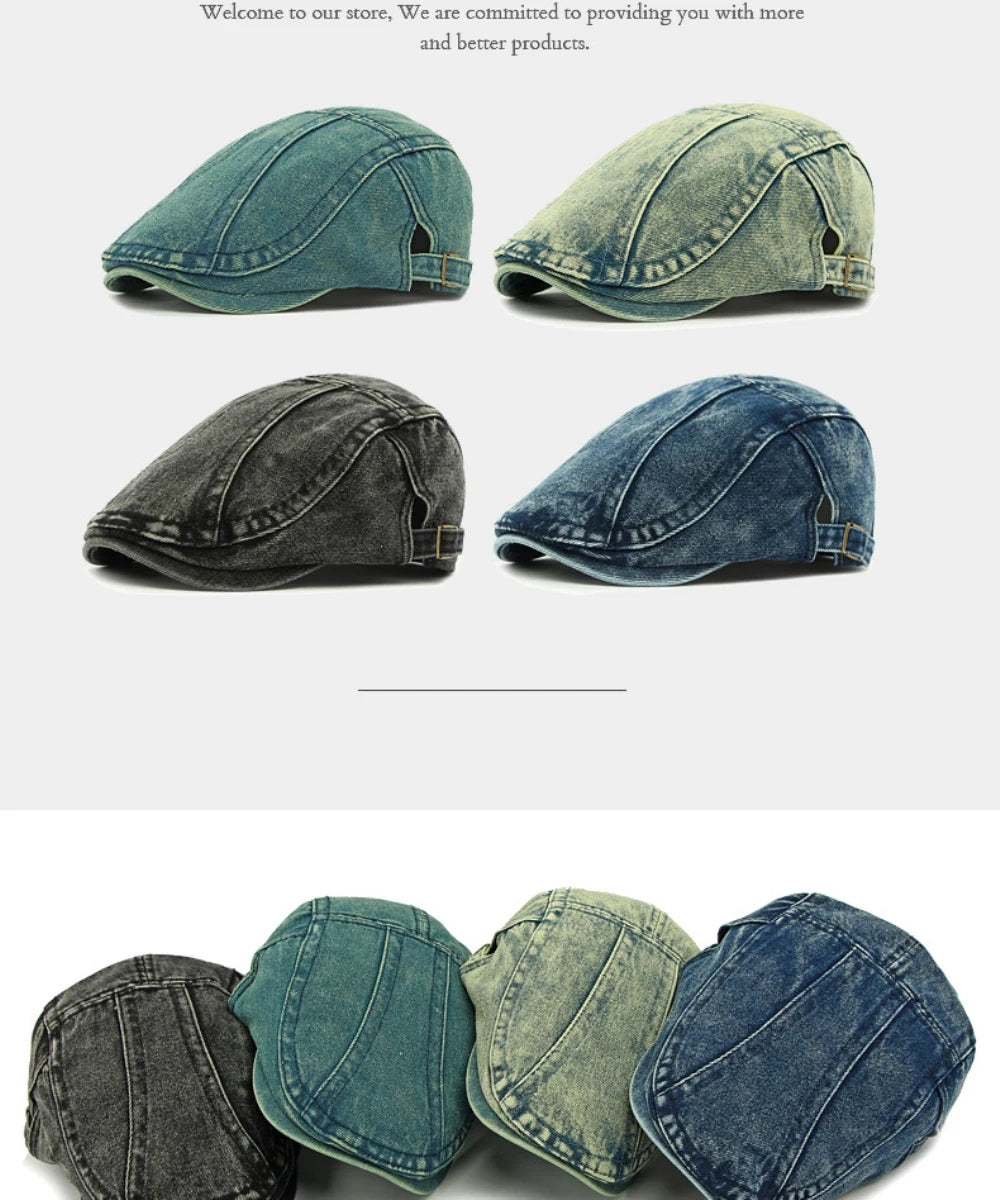 Unisex Adjustable Denim Beret Hat | Stylish Artist Cap