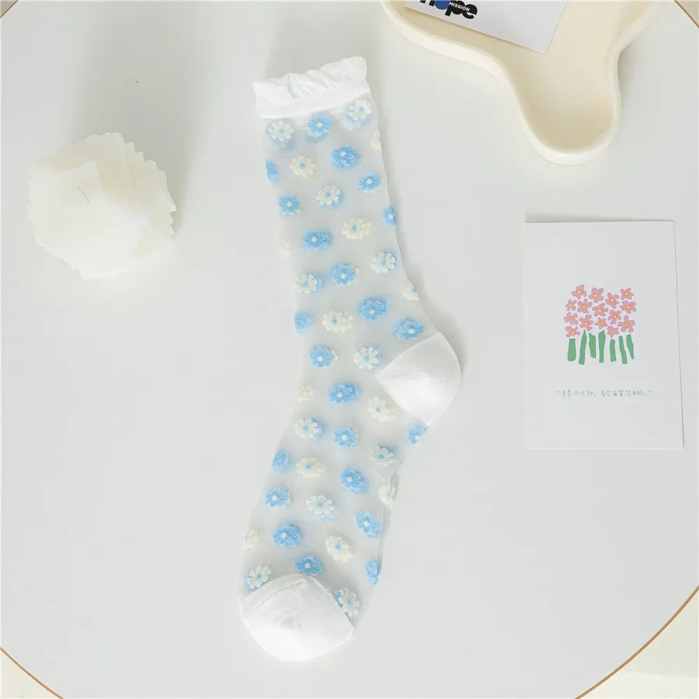 Floral Print Women's Socks | Thin Transparent Summer Socks