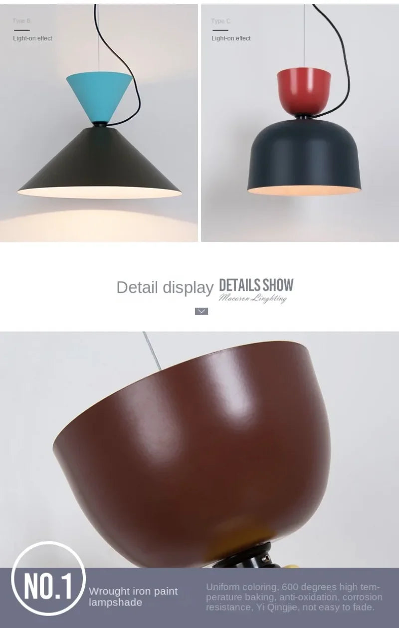 Danish Macaron Colors Pendant Lamp | Creative LED Indoor Lighting