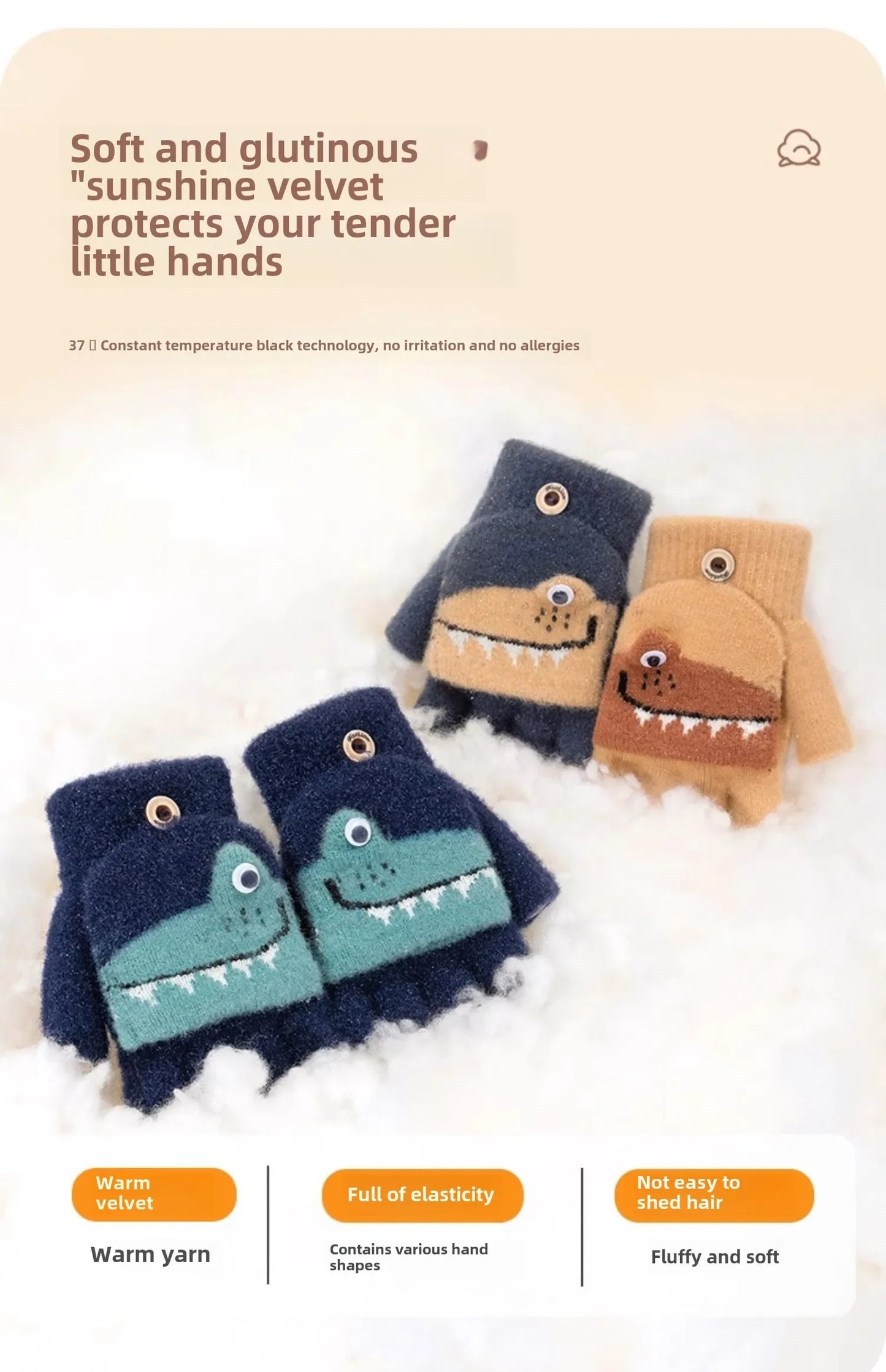 Kids Knitted Alligator Writing Gloves | Warm Winter Fingerless Gloves