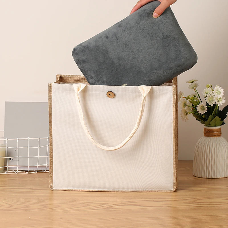 Fashionable Linen Handbag | Versatile Solid Colour Shopping Tote