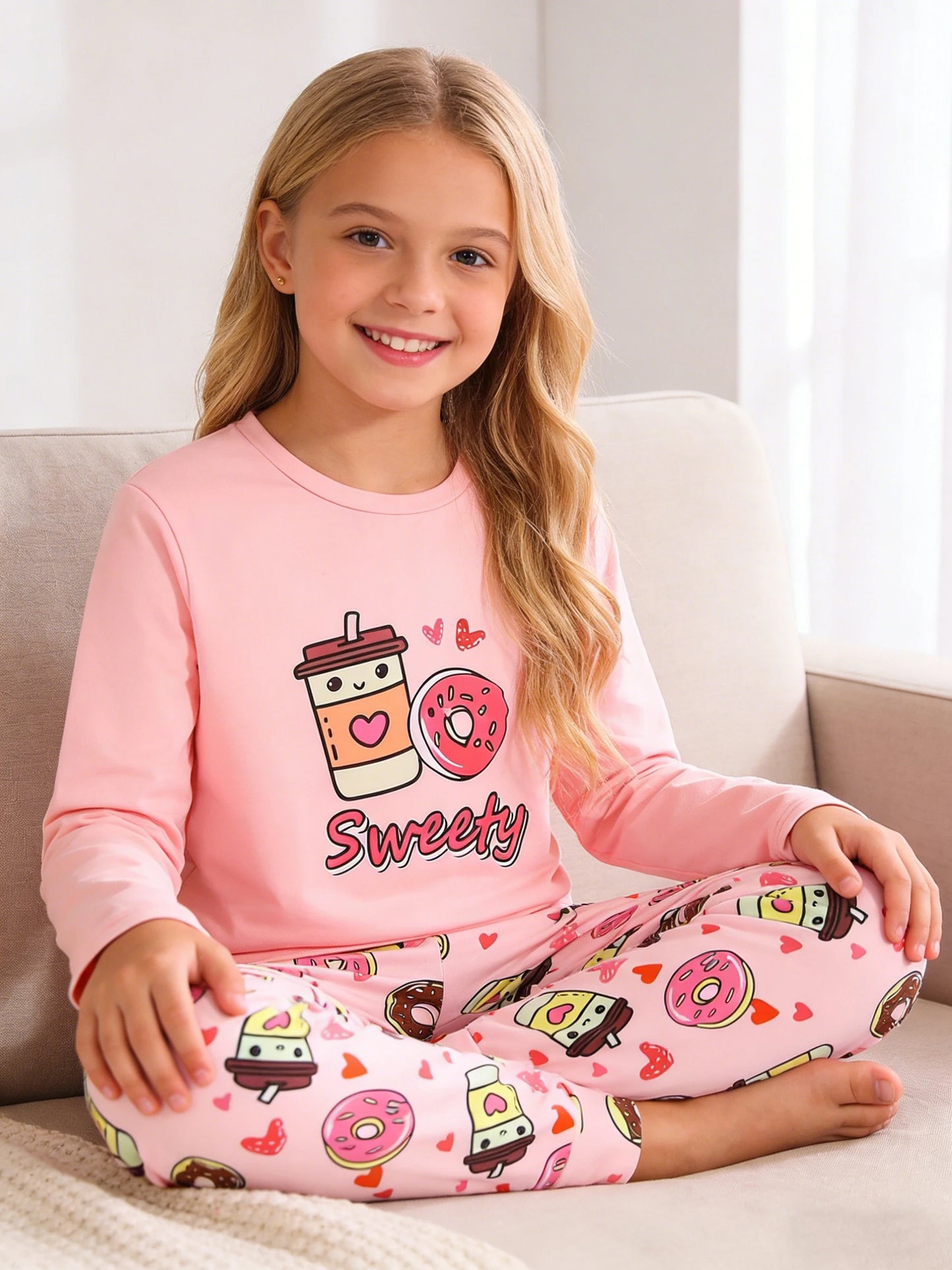 Girls' Heart-Shaped Pajamas Set | Comfy Casual Home Wear