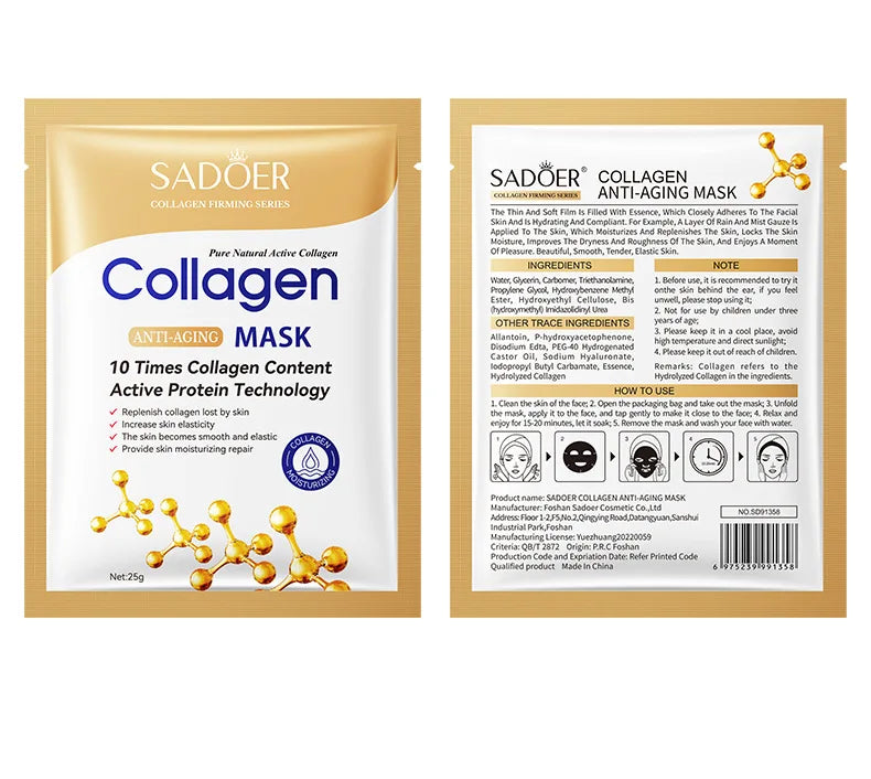10pcs Anti-Wrinkle Collagen Face Masks | Moisturizing & Brightening