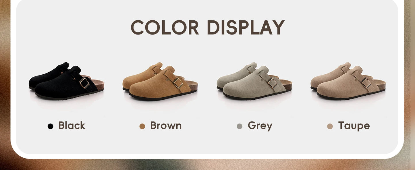 Women's Adjustable Buckle Cork Clogs | Comfortable Suede Slippers