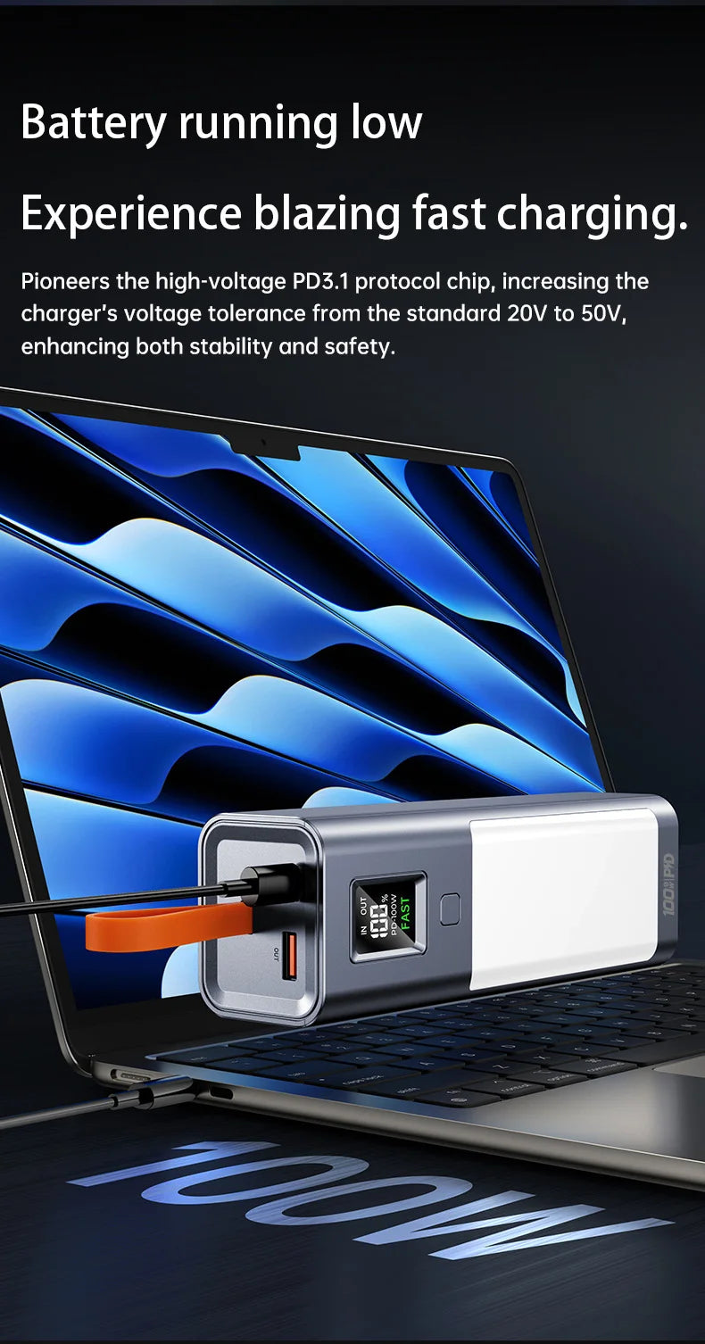 100W Power Bank 100000mAh with Headlamp | Fast Charging External Battery