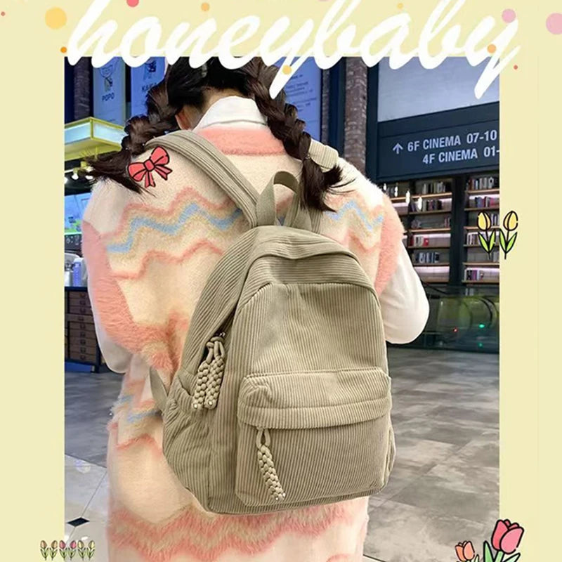 Trendy Women's Multi-color Corduroy Backpack | Stylish Daily Bag