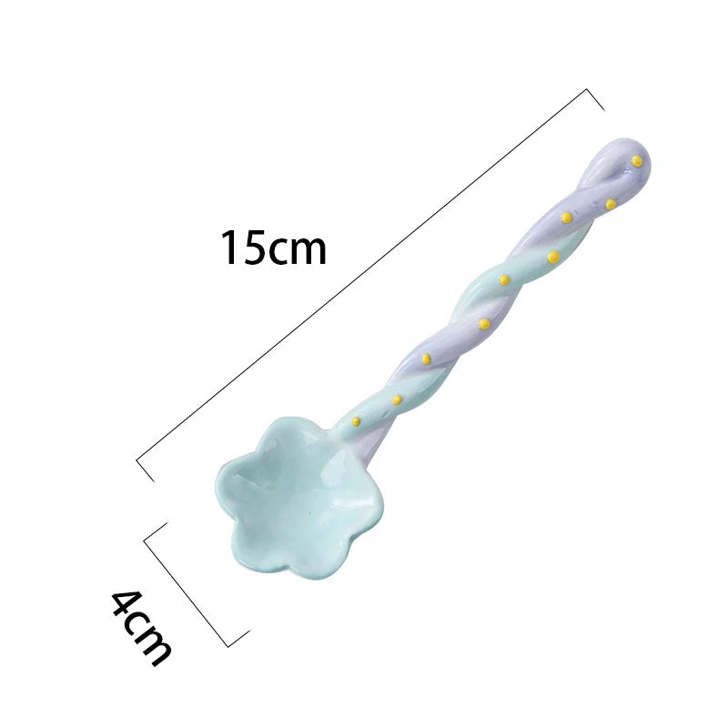 Cute Ceramic Long Handle Spoon for Dessert & Kitchen Use