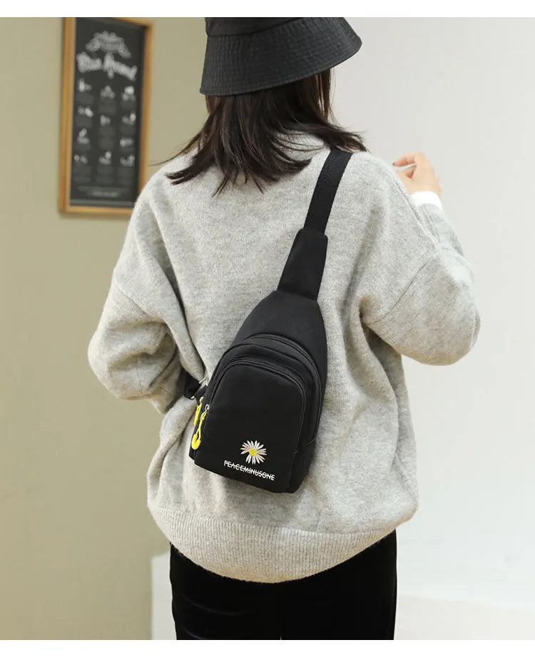 Chic Embroidered Canvas Chest Bags for Women | Versatile Crossbody Style