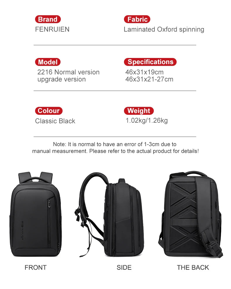 Men's 16-Inch Laptop Backpack | Expandable Travel Bag with High Capacity