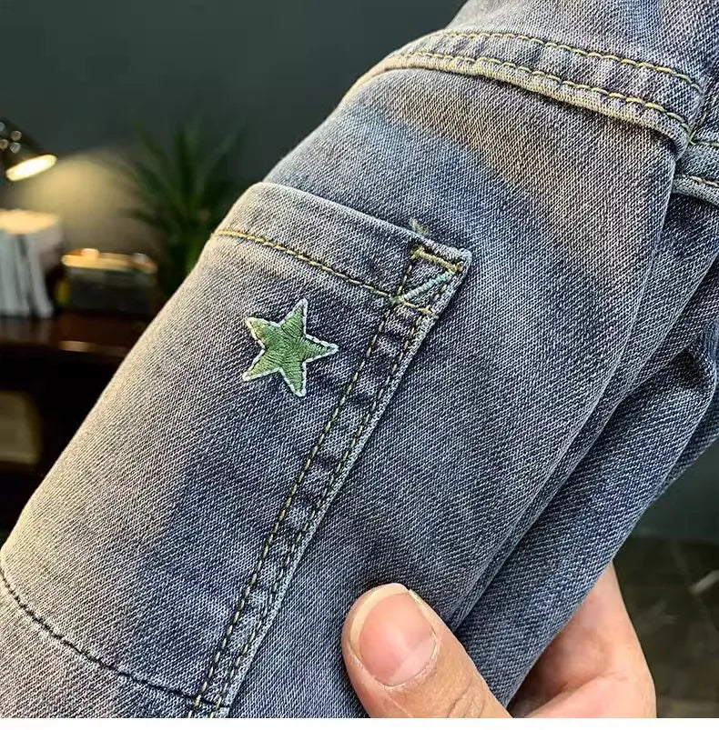 Trendy Men's Cropped Jeans | Casual Loose Fit Denim Pants