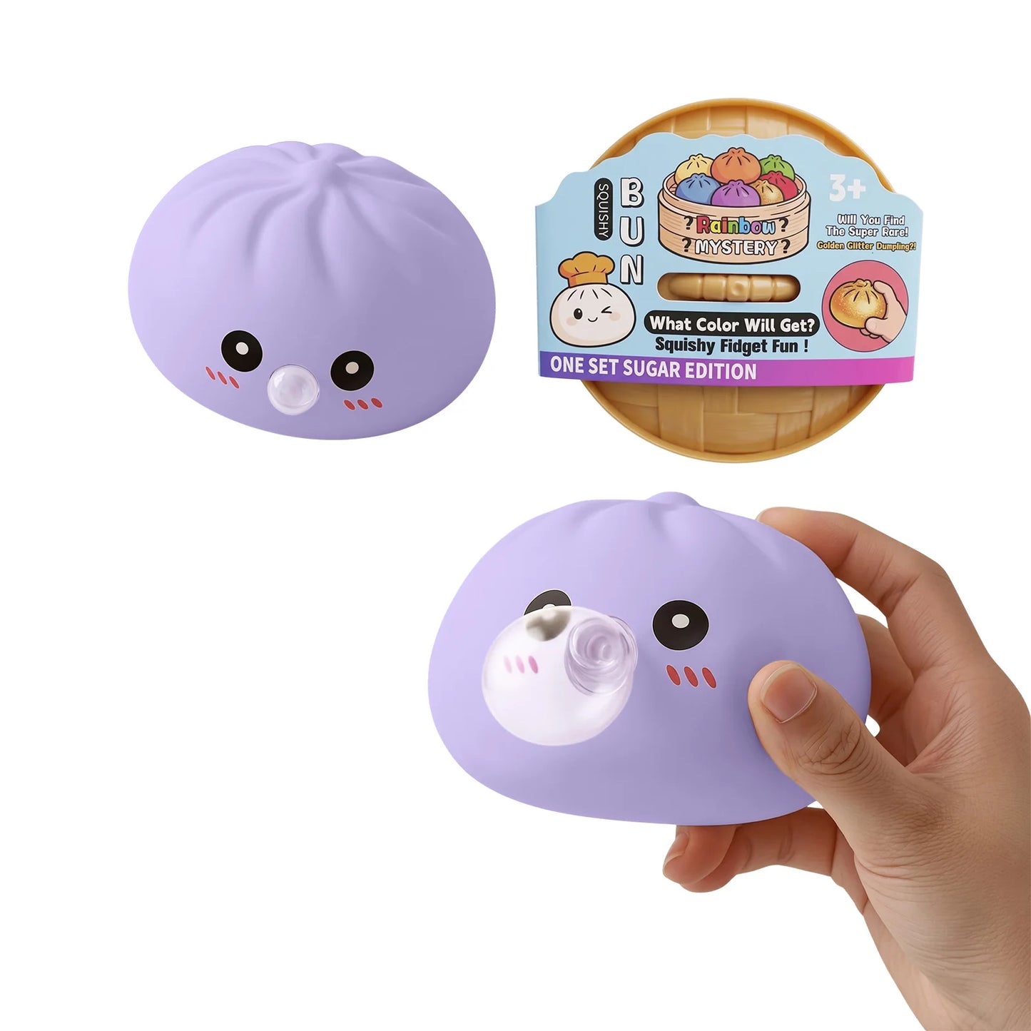 Dumpling Squishy Blow Bubbles Toy Stress Relief Squeeze Toy Cute Bubble Blowing Fidget Sensory with Steamer Stretchy Sensory
