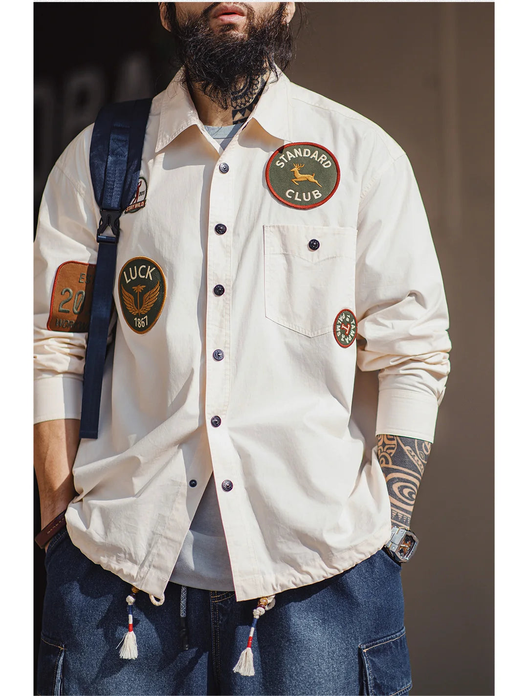 Men's Vintage Patch Embroidery Long Sleeved Shirt | Casual Style