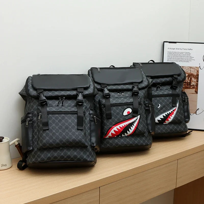 Stylish PU Leather Shark-Inspired Backpack for Students & Travelers
