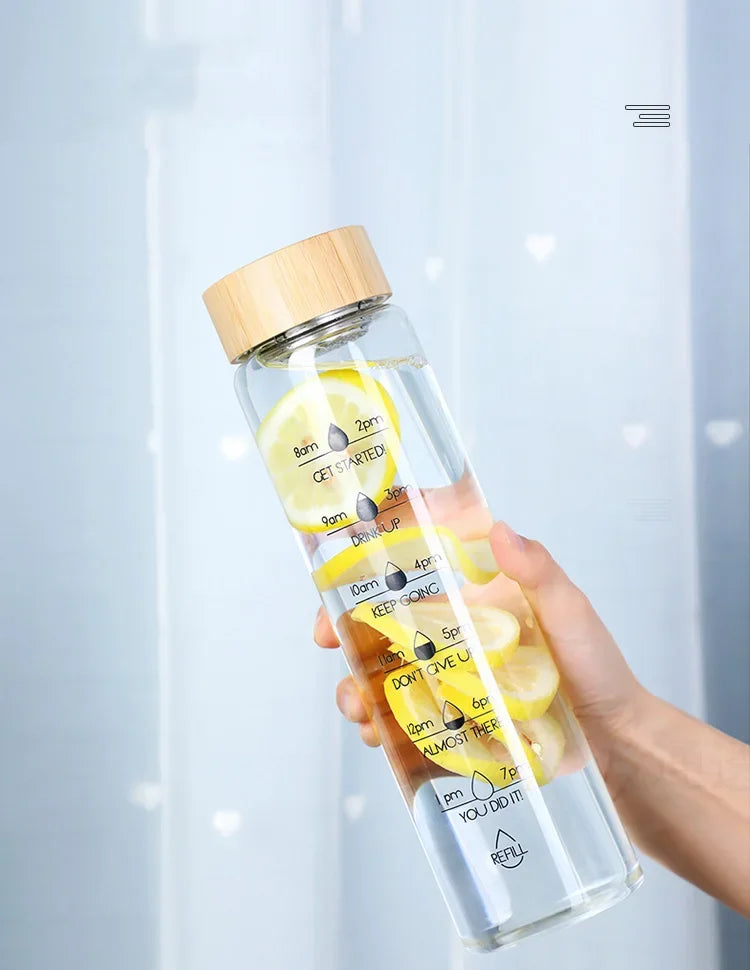 Large Capacity Glass Water Bottle with Time Marker | 1000ml