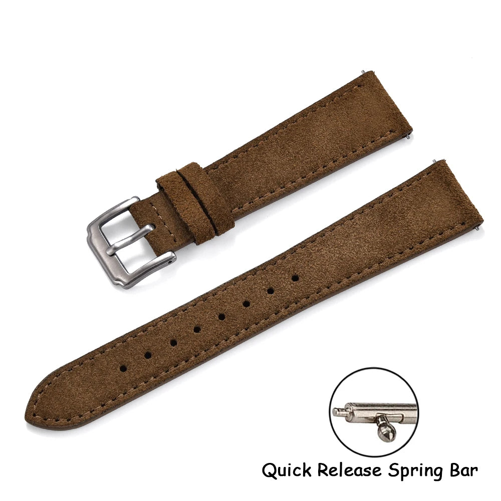Vintage Suede Leather Watch Strap | Quick-Release Double Layer Band