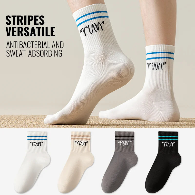 MiiOW Trendy Stripe Letter Sock Men Teen Athletic Sport Sock Moisture Wicking Anti Odor Warm Winter Crew Sock Long Staple Cotton