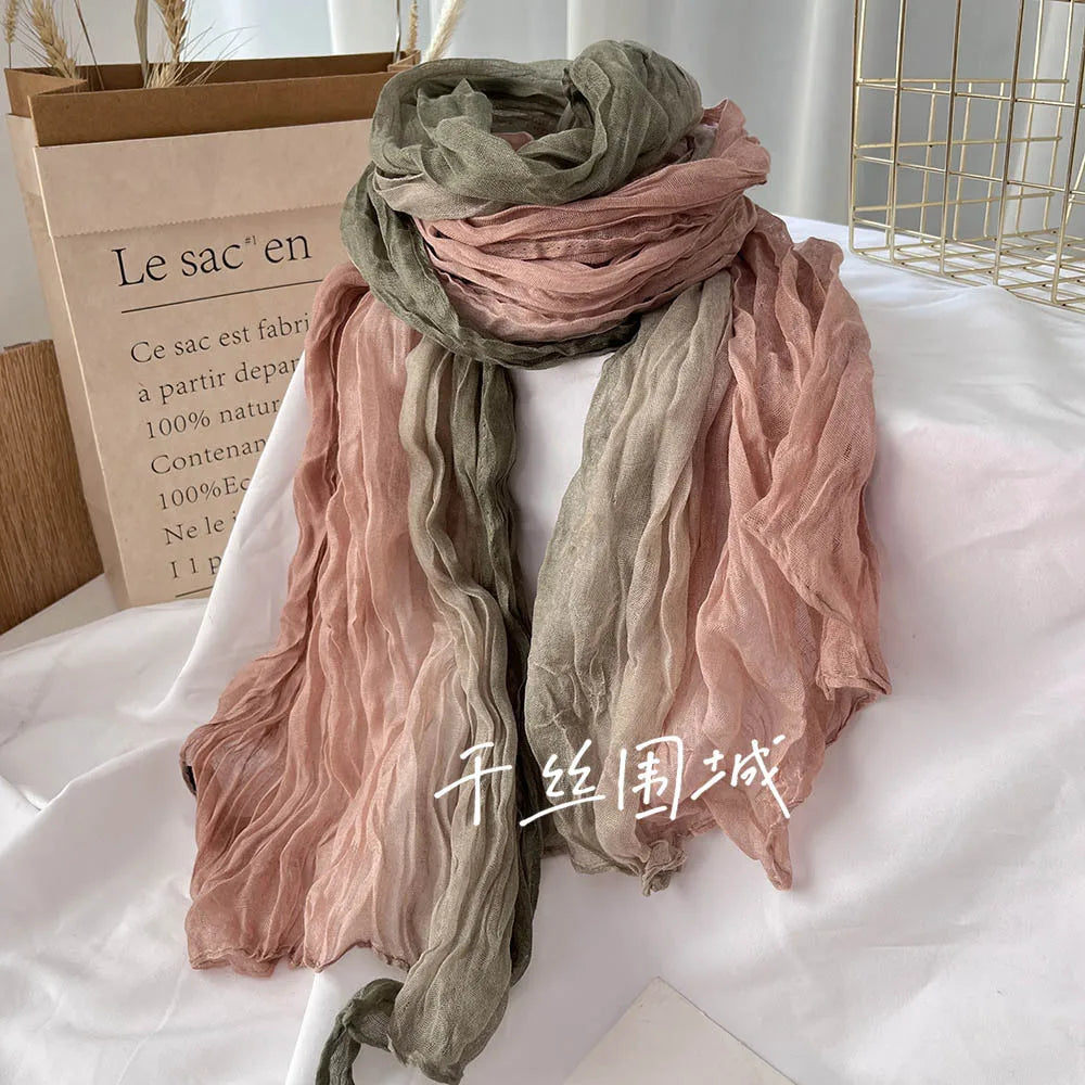 Elegant Women's Long Cotton Hemp Gradient Scarf for Winter Fashion