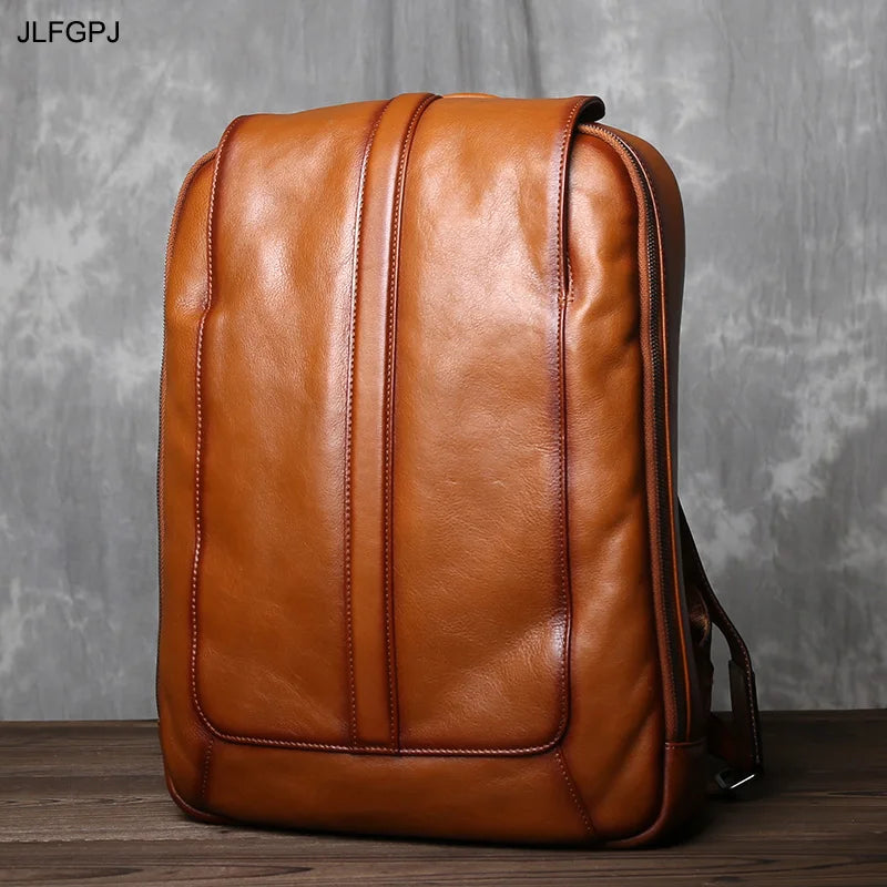 Men's Retro Cowhide Backpack | Stylish Large Capacity Leather Bag