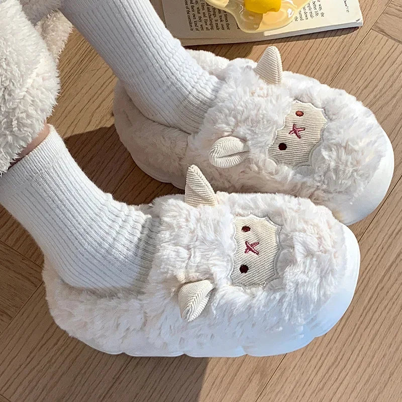 Cute Cartoon Lamb Plush Slippers | Warm Indoor House Shoes