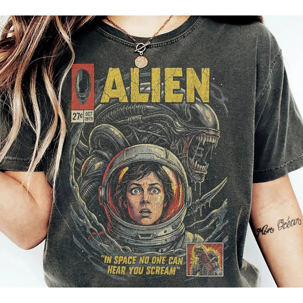 Retro Alien Movie Comic T-shirt | Unisex Cotton Casual Tee