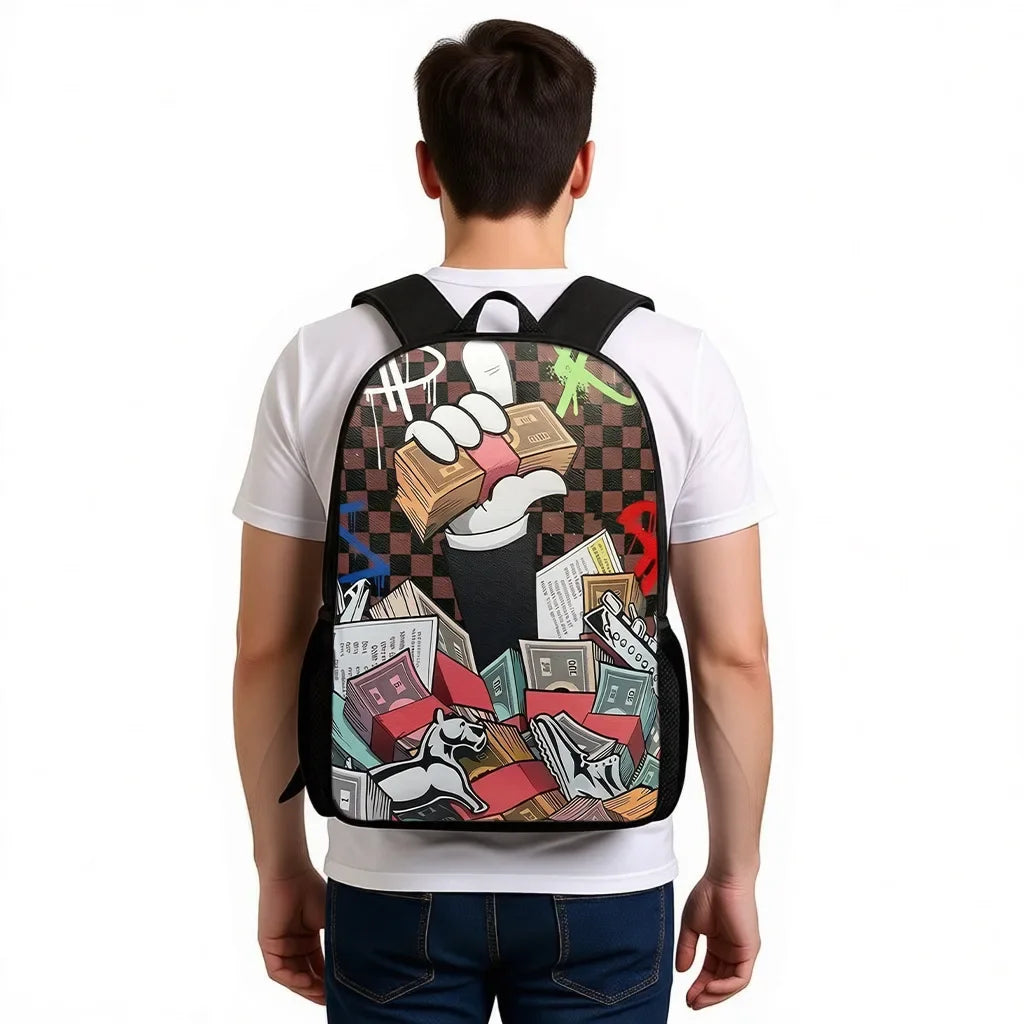 Large Capacity PU Graffiti Backpack for Students and Travelers
