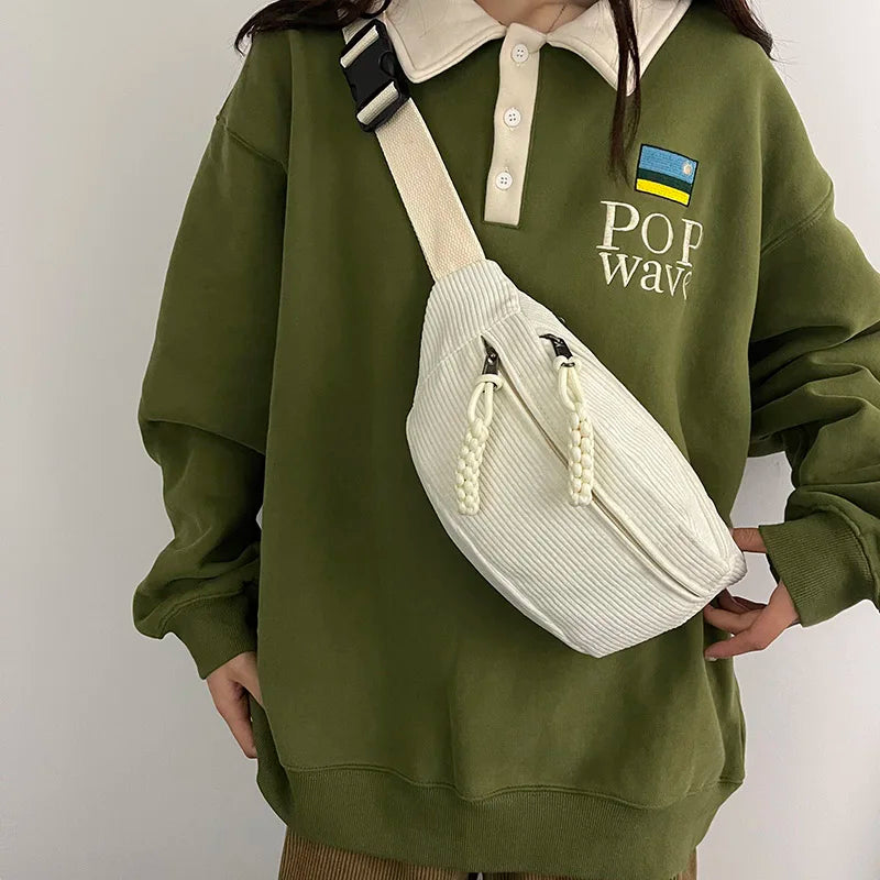 Casual Corduroy Belt Bags for Women | Stylish Fanny Pack