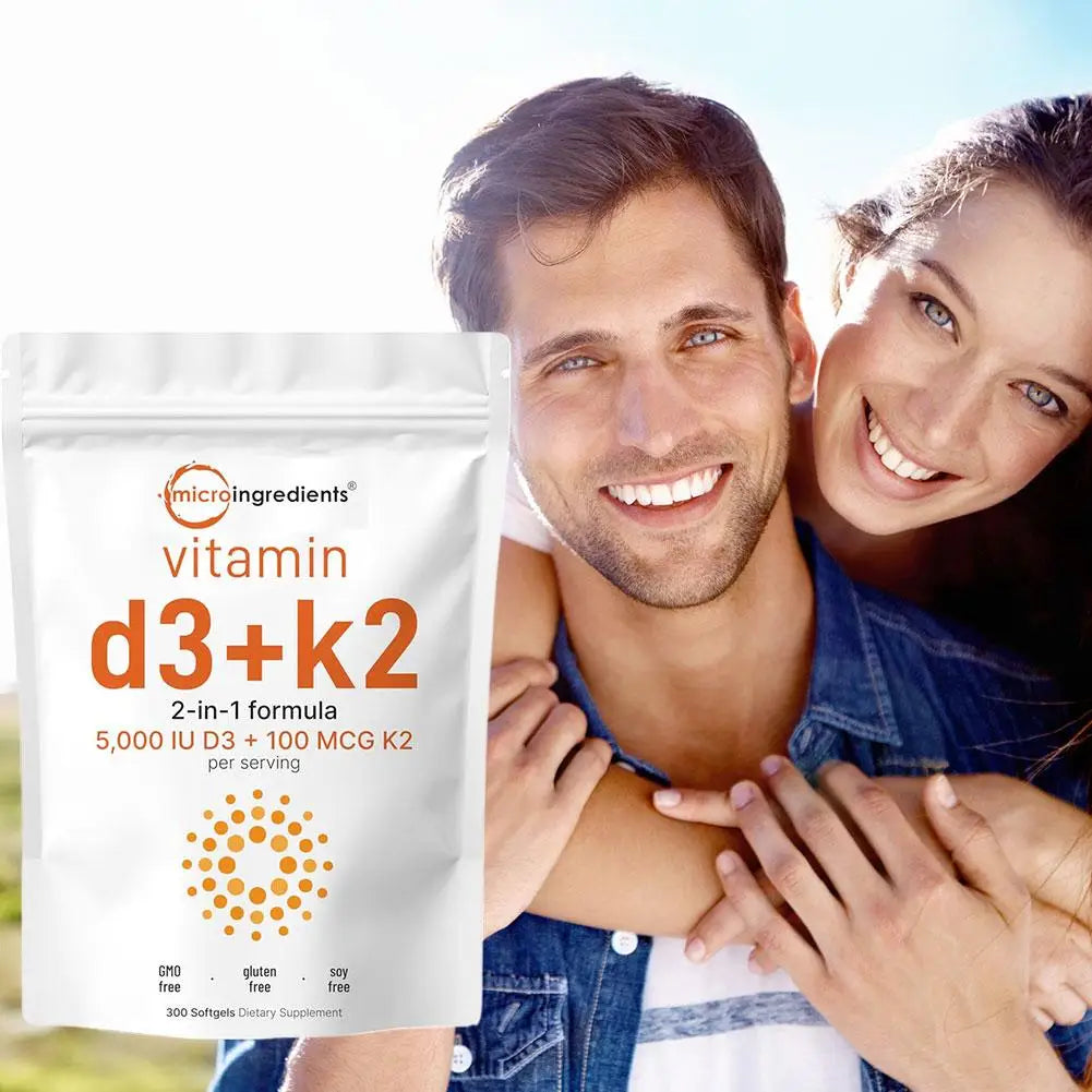Vitamin D3 K2 Capsules for Immune Support | 300 Vegan Softgels