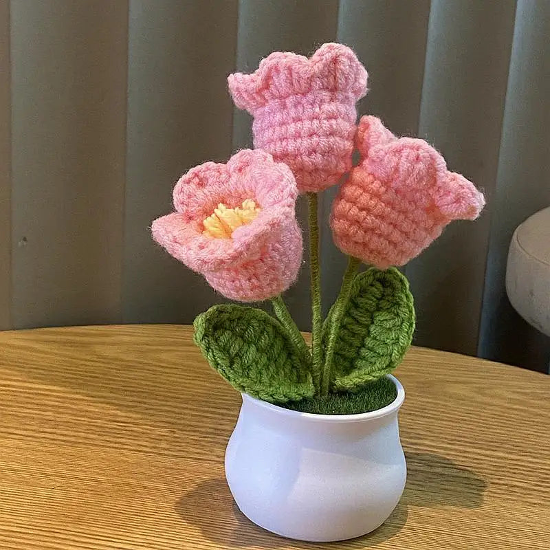 Hand Woven Potted Flower Decoration | Knitted Sunflower Bouquet