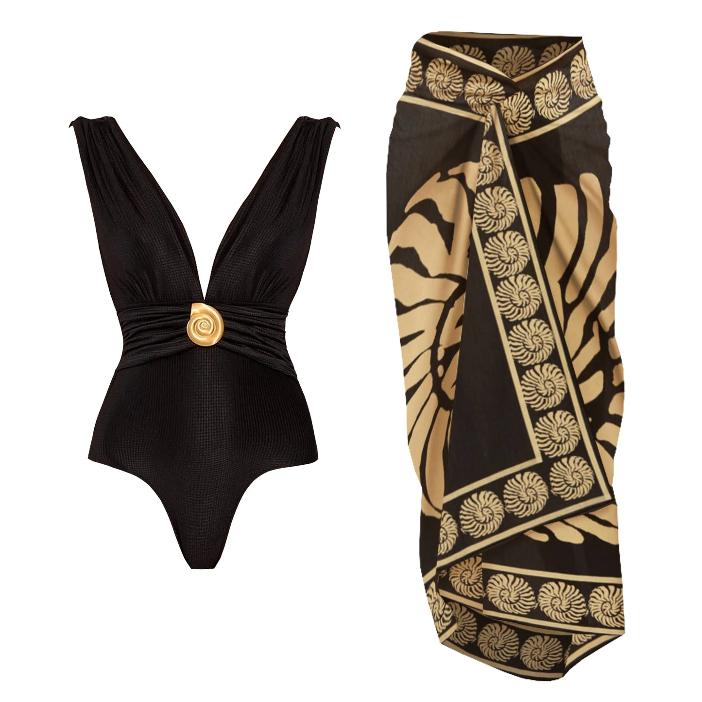 Deep V One Piece Swimsuit | Sexy Shiny High Waist Swimwear