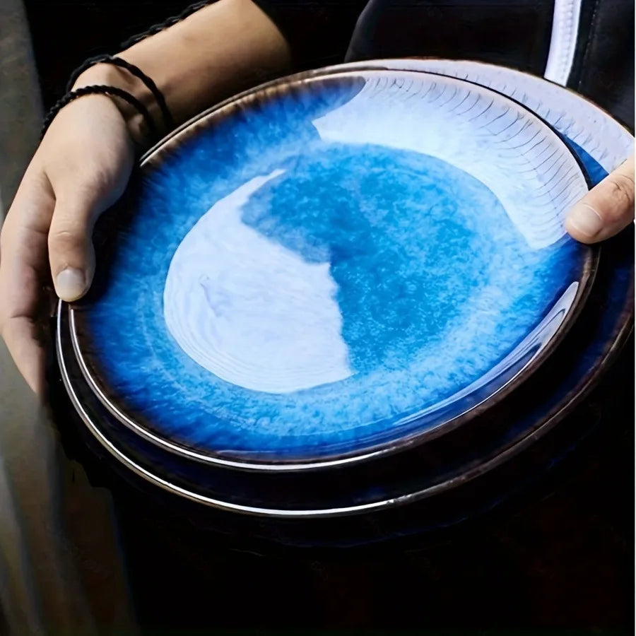 Elegant Blue Ceramic Dinner Plate | Versatile 8 & 10 Inch Dish