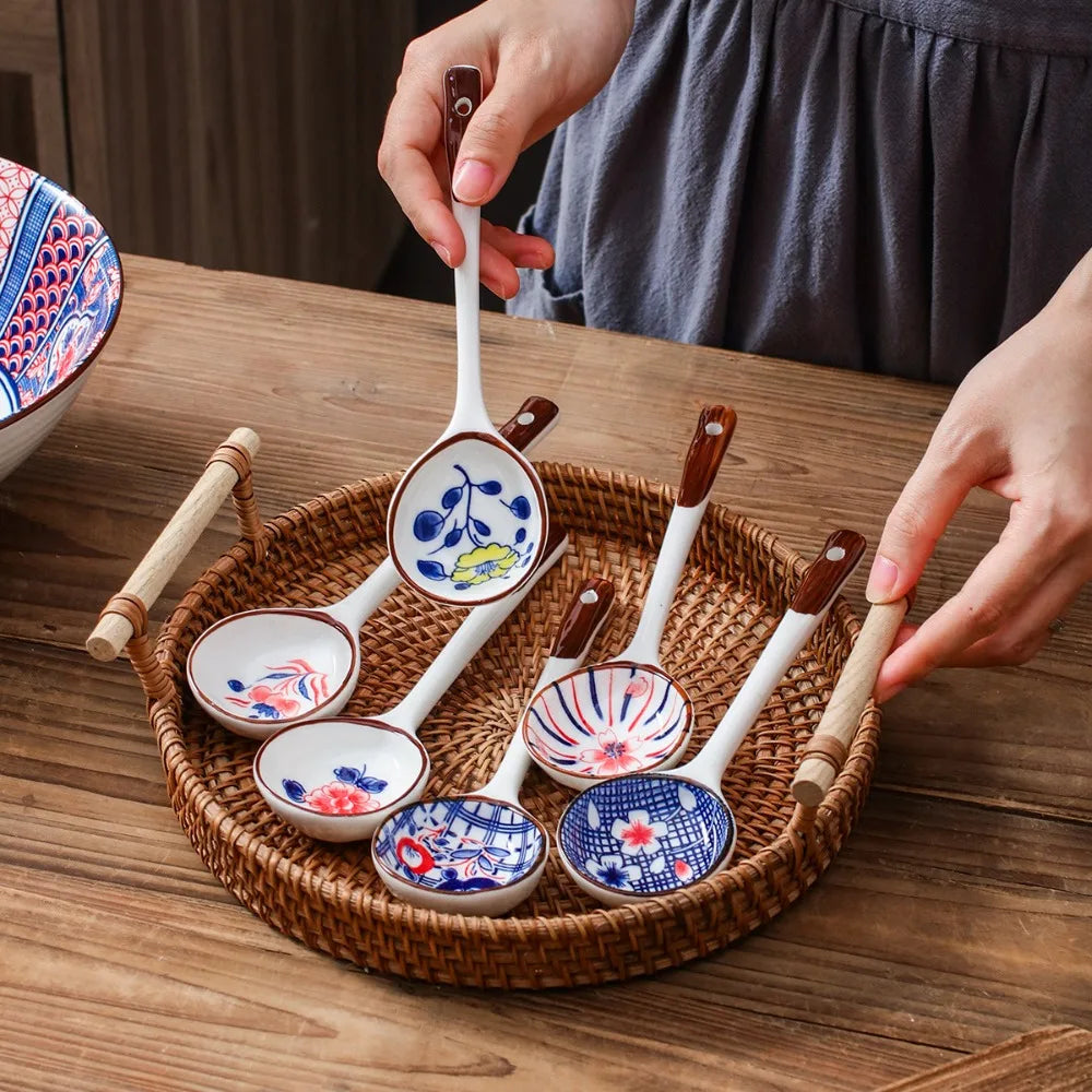 Elegant Hand-Painted Ceramic Soup Spoon Gift Set | Heat-Resistant Design