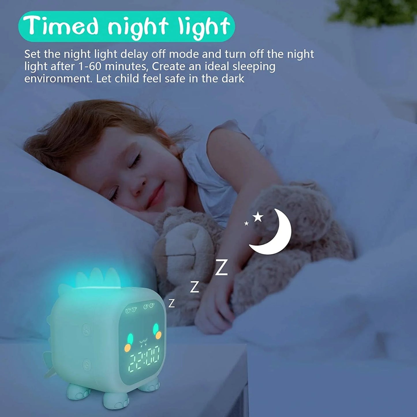 Dinosaur Alarm Clock for Kids | Fun Sleep Trainer with Night Light