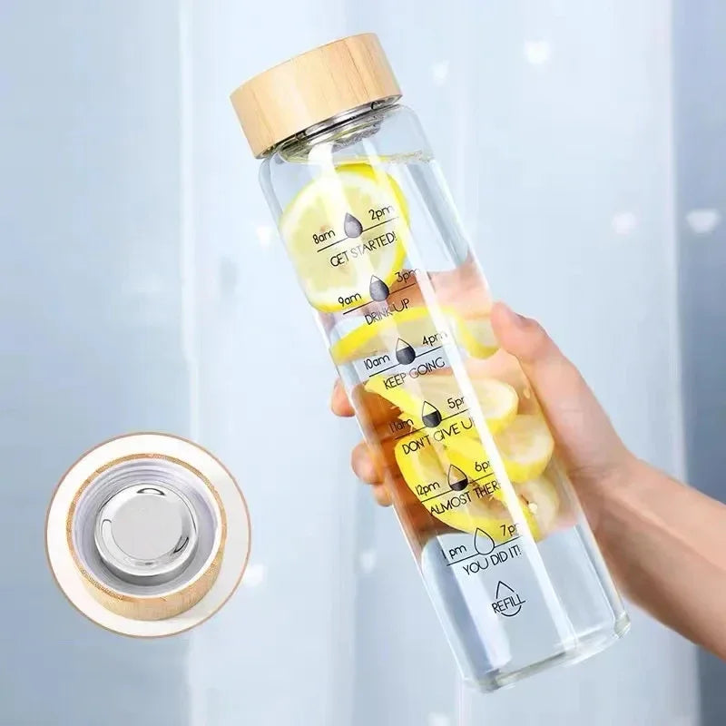 Large Capacity Glass Water Bottle with Time Marker | 1000ml