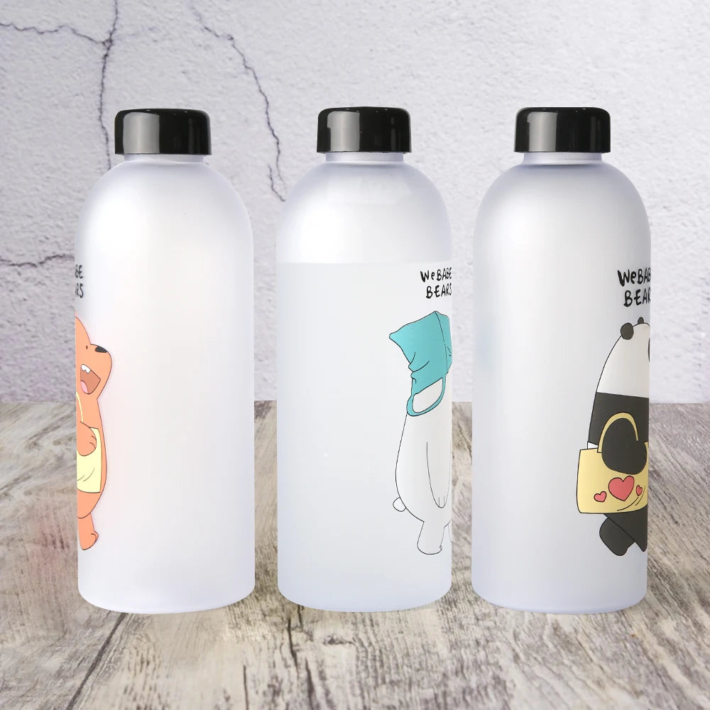 Cute Panda Water Bottle | 1000ml Transparent Frosted Drinkware