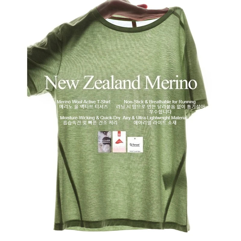 New Zealand Merino Wool T-Shirt Mens Summer Quick Dry Moisture Wicking Breathable Athletic Hiking Camping Gym Short Sleeve