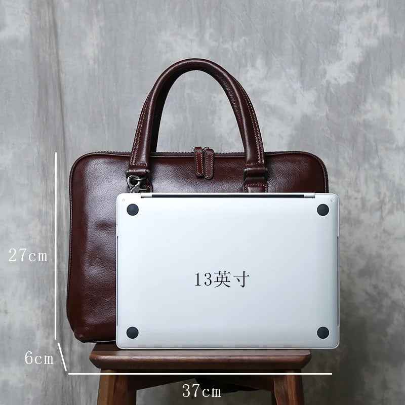 Men's Casual Leather Briefcase | Stylish Business Handbag