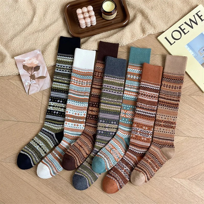 Women's Retro Knitted Knee Socks | Vintage Style for Autumn & Winter