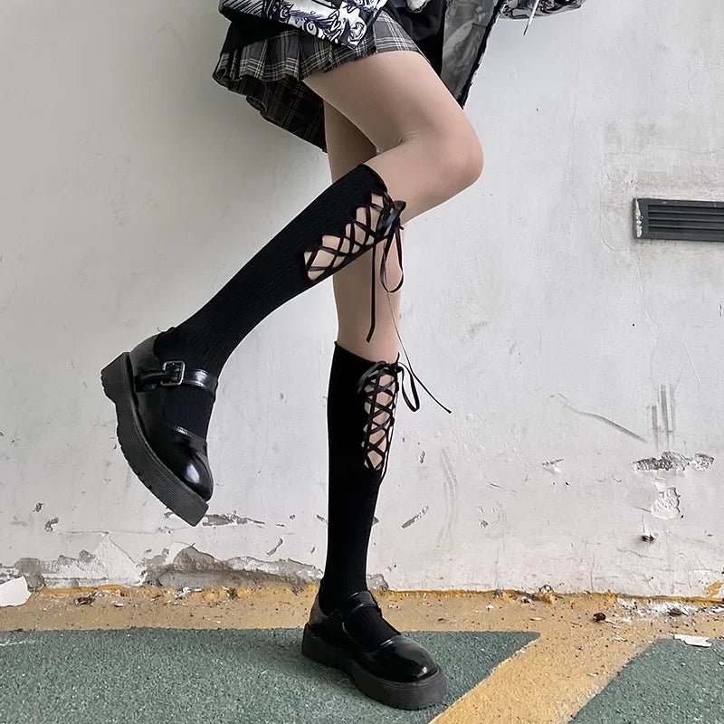 Stylish Women's Black Middle Tube Socks | Trendy Summer Crew Socks