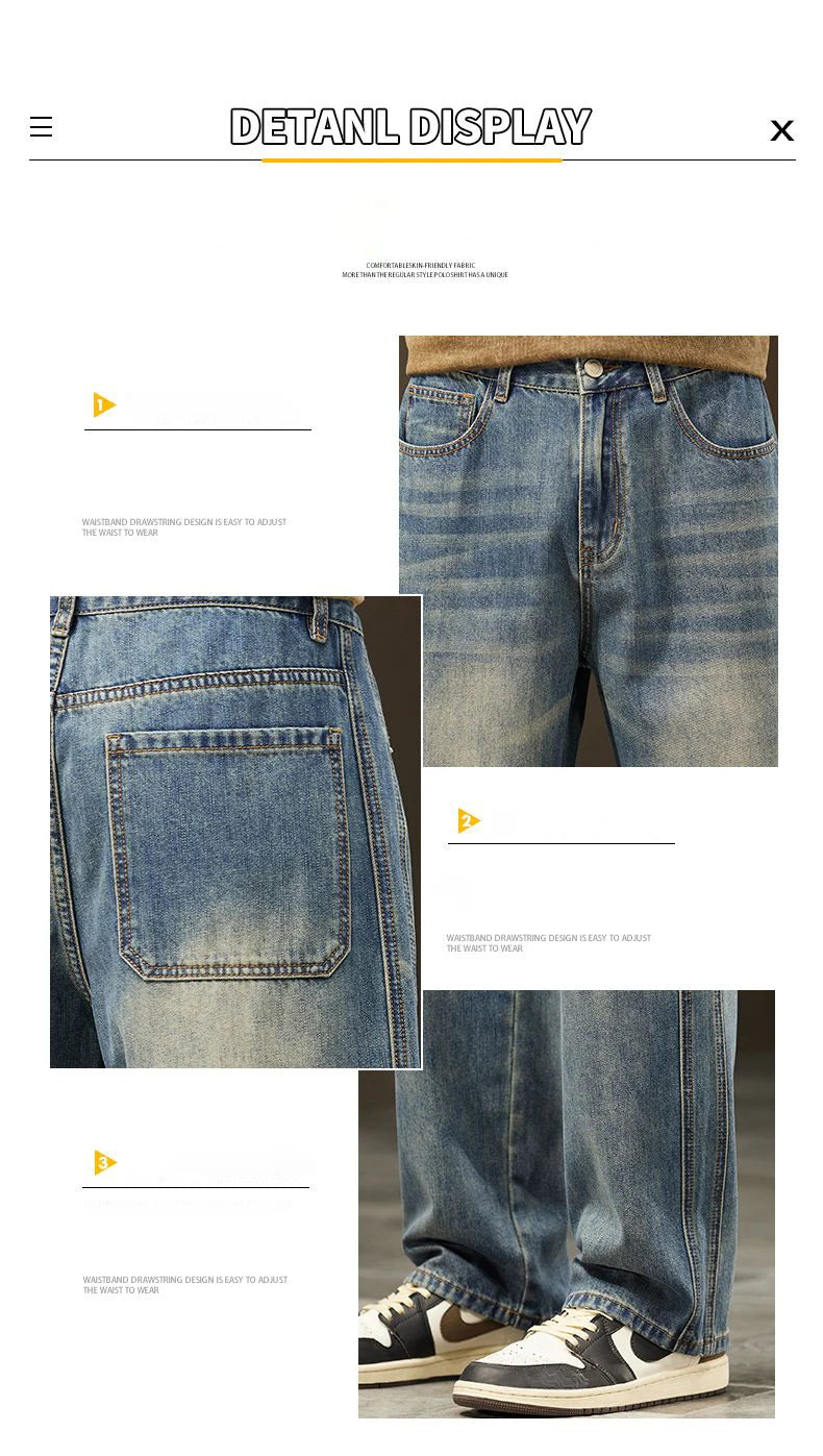 Men's Vintage Casual Jeans | Trendy Loose Fit Wide Denim Pants