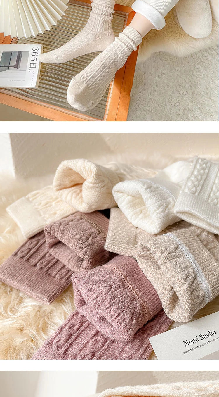 Women's Warm Cashmere Wool Socks | Cozy Mid-Calf Thermal Socks