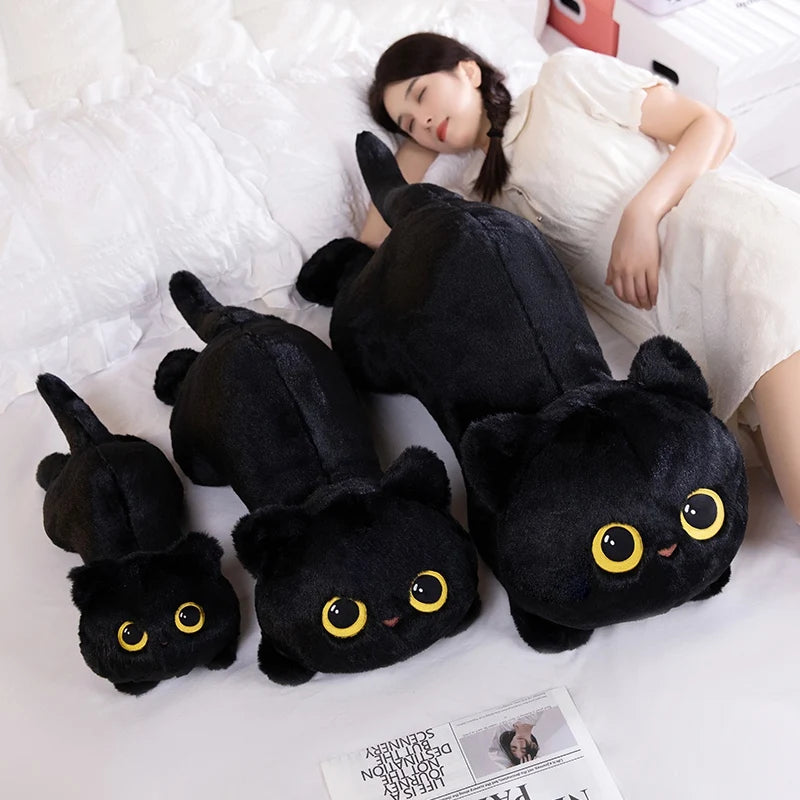 Cute Black Cat Plush Pillow | Soft Nap Cushion for Home & Office