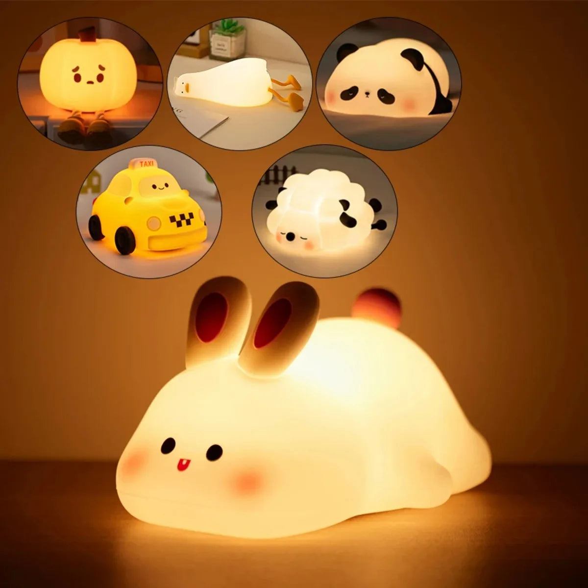 Luz nocturna LED recargable de animales para habitaciones infantiles | Acogedora y bonita