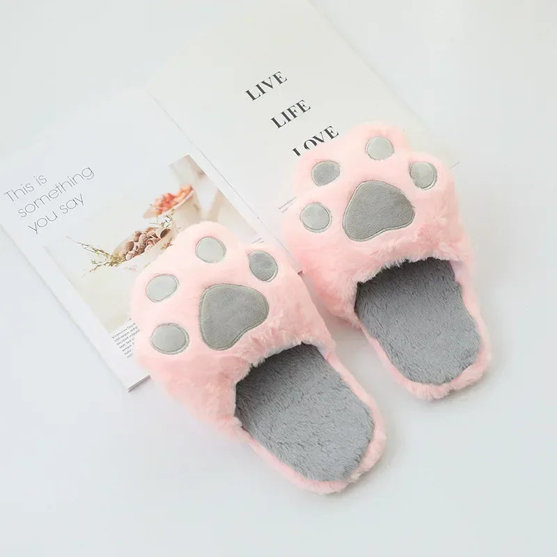 Kawaii Cat Paw Slippers | Fluffy Winter Indoor Footwear